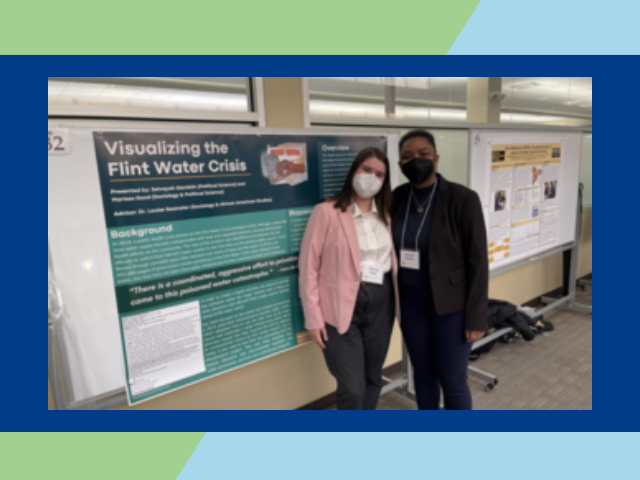 Marissa Good (left) and Selveyah Gamblin (right) at the Iowa Student Undergraduate Research Festival, April 2023. (Photo by Louise Seamster)